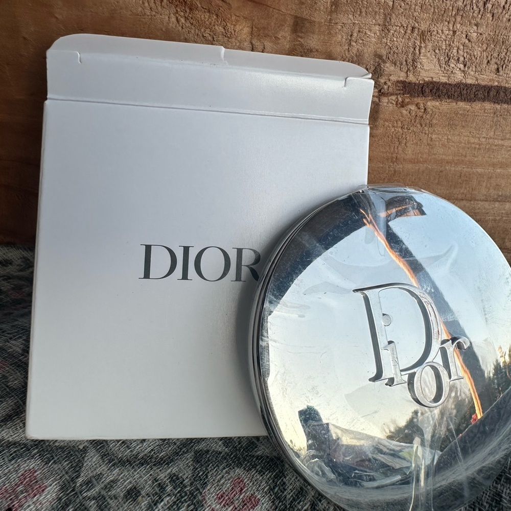 Heavy Silver Metal Dior Double Mirror Compact with box.